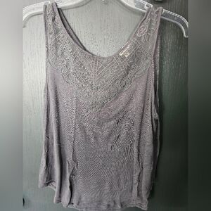 Eyeshadow tank with sheer lace detail. Grey size Medium